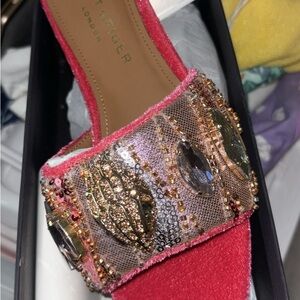 Kurt Geiger Red and Gold Embellished Sandals